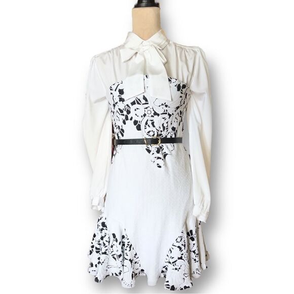 Alexis Black and White Floral Lace Strapless Mini Dress, Size Medium - Picture 10 of 14